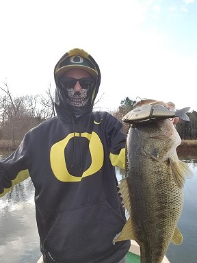 Jim Leechman, Montgomery, with big bass, Dec. 18.